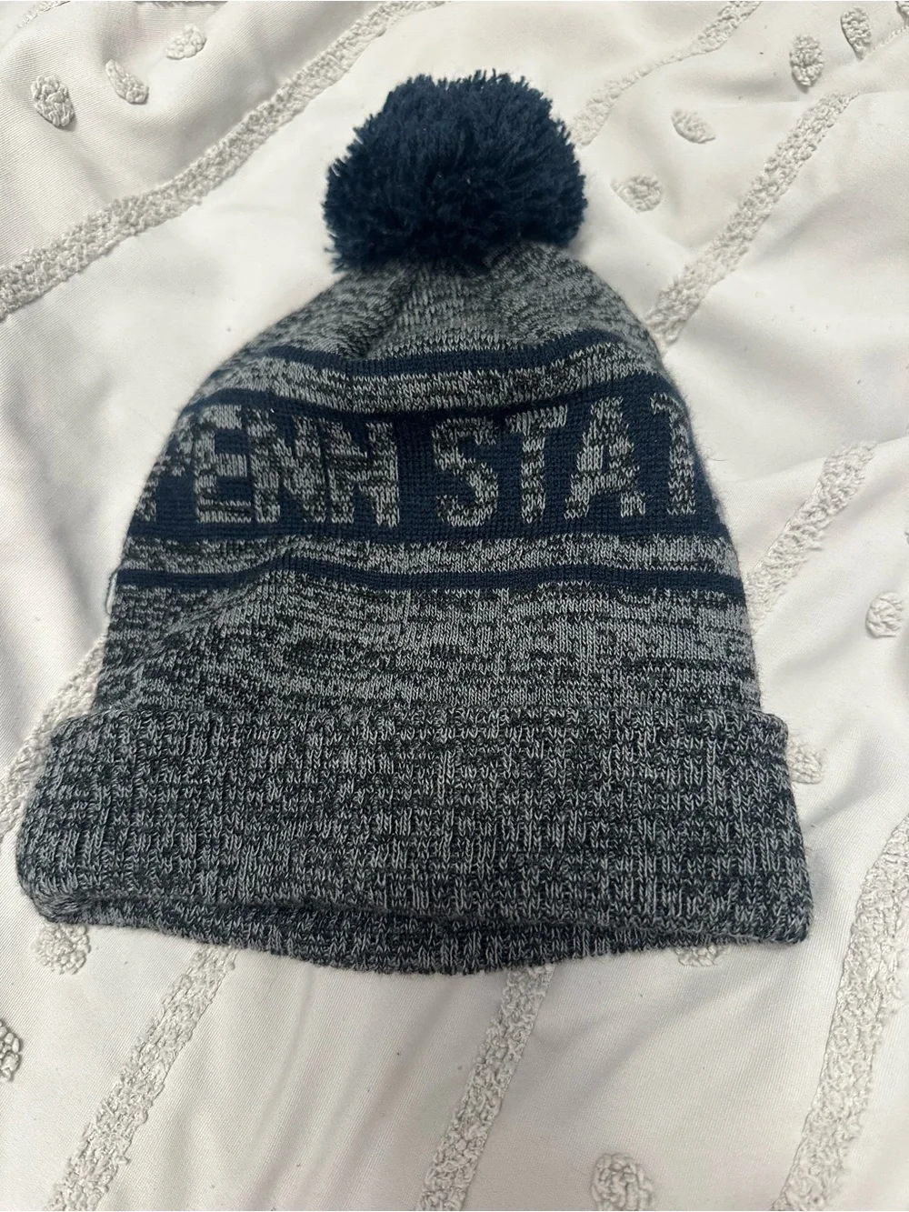 Pom Beanie Hat - Navy & Gray